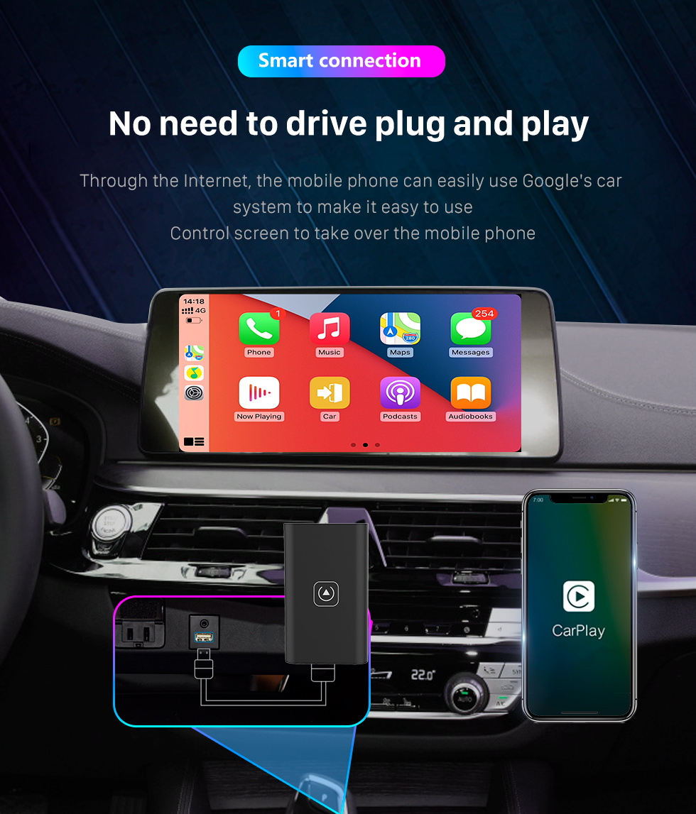 Seicane Best Plug and Play Wireless Carplay Adapter USB Dongle for Factory Wired Carplay Audi BWM Benz Ford Jeep Kia Honda VW Toyota Vehicles