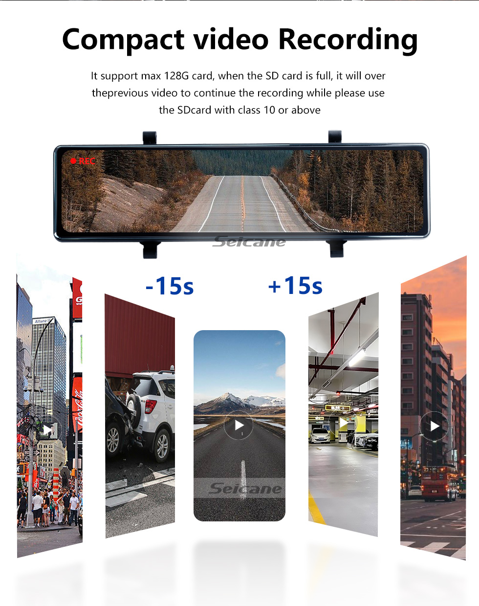 Seicane 11,26 polegadas sem fio Carplay Android Auto Car WiFi Recorder 2.5K + 1080P Streaming Media Decodificador de código de vídeo integrado Suporte a código de vídeo 4K H.265