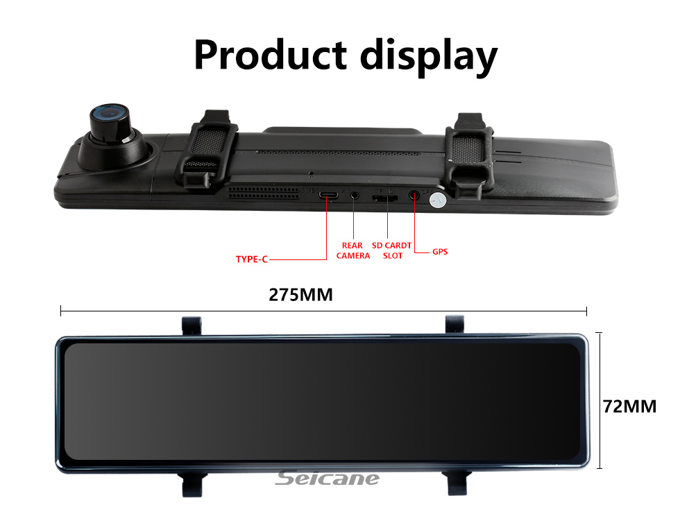 Seicane 11,26 polegadas sem fio Carplay Android Auto Car WiFi Recorder 2.5K + 1080P Streaming Media Decodificador de código de vídeo integrado Suporte a código de vídeo 4K H.265