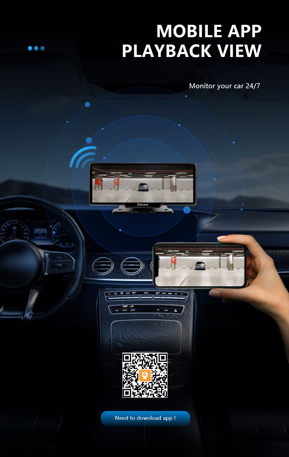Seicane 10,26&amp;quot; 2,5K Rückfahrkamera Carplay Universal Android Auto Smart Player WiFi FM Unterstützung H.264 1080P