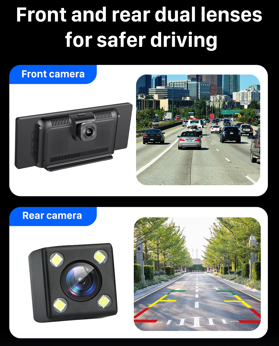 Seicane 10.26&quot; Carplay Dash Camera Dvr Android Auto WiFi FM Rearview Camera  Support 4K H.265 1080P