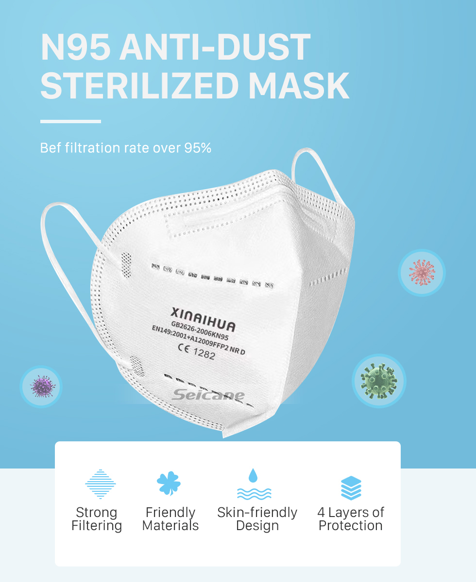 Seicane Máscaras N95 Máscaras Protetoras Anti-fog E Respiráveis à Prova de Poeira 4 Camadas pm2.5 Filtragem a 95% 2 Unidades / pacote Seicane Máscaras N95 Máscaras Protetoras Anti-fog E Respiráveis à Prova de Poeira 4 Camadas pm2.5 Filtragem a 95% 2 Unidades / pacote