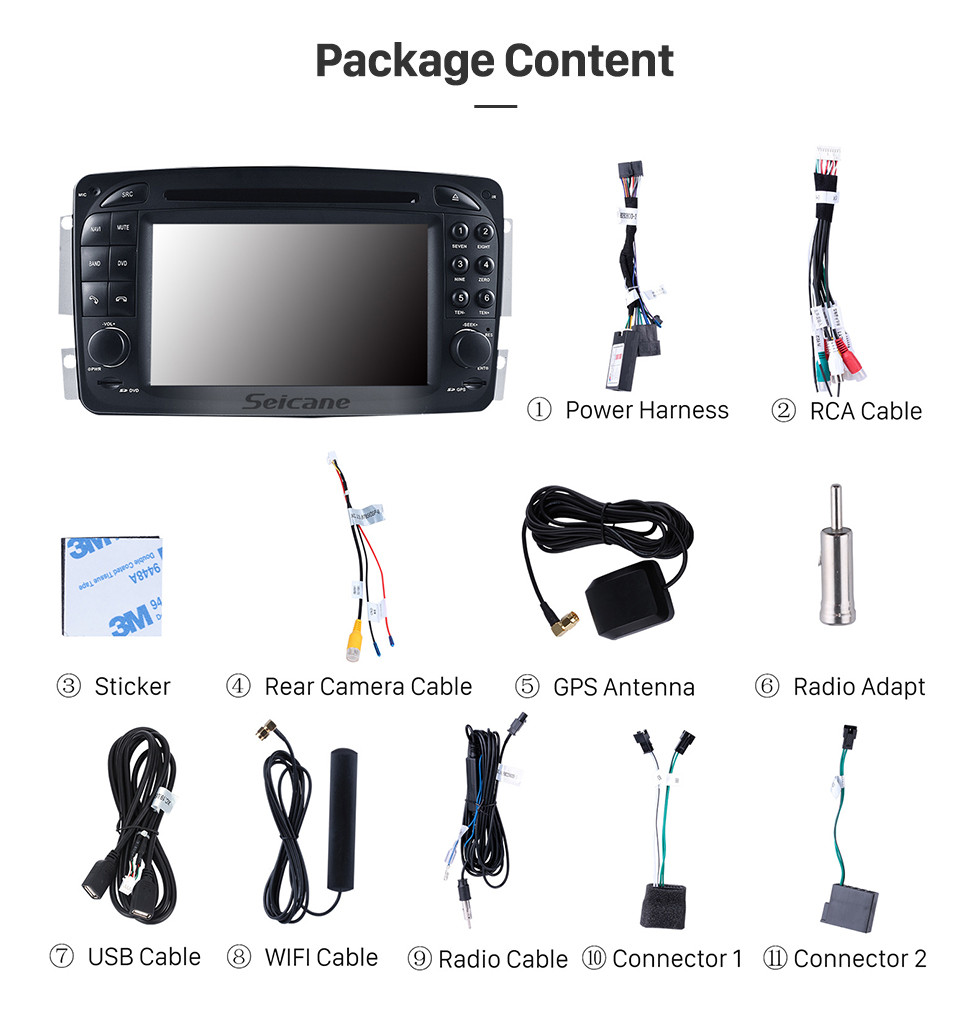 Seicane Lecteur DVD de voiture pour Mercedes-Benz CLK-W209 avec GPS Radio TV et Bluetooth Ecran tactile