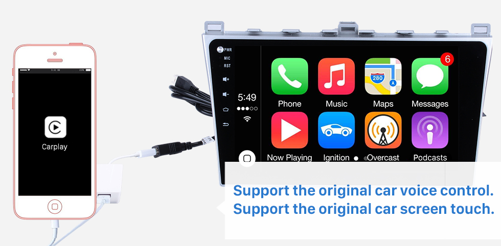 Seicane Plug and Play Carplay Android Auto USB Dongle para Android Car Radio Soporte IOS IPhone Control de pantalla táctil del coche Siri Micrófono control de voz