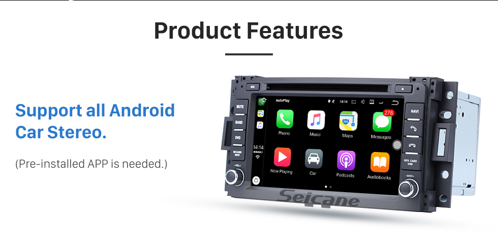 Seicane Plug and Play Carplay Android Auto USB Dongle para Android Car Radio Soporte IOS IPhone Control de pantalla táctil del coche Siri Micrófono control de voz