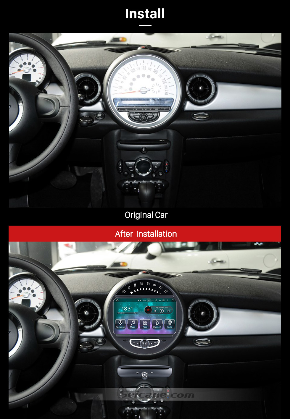 After Installation HD 1024*600 Touchscreen 2006-2013 BMW Mini Cooper with 8 inch Android 5.1.1 Autoradio GPS DVD Player Bluetooth HD 1080P Video Steering Wheel Control After Installation HD 1024*600 Touchscreen 2006-2013 BMW Mini Cooper with 8 inch Android 5.1.1 Autoradio GPS DVD Player Bluetooth HD 1080P Video Steering Wheel Control