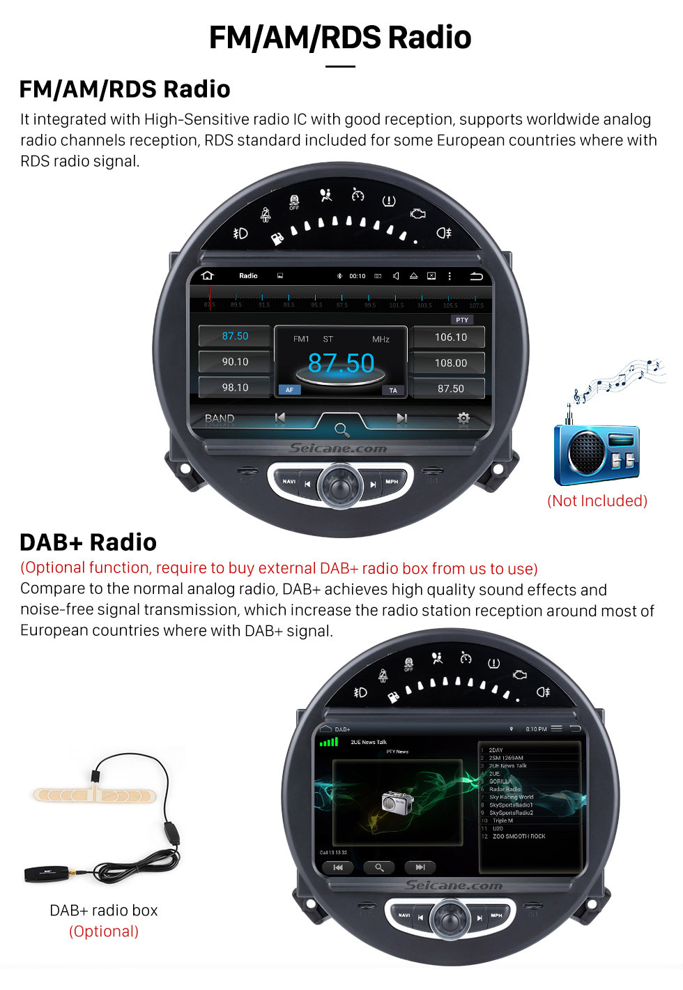 FM/AM/RDS Radio HD 1024*600 Touchscreen 2006-2013 BMW Mini Cooper with 8 inch Android 5.1.1 Autoradio GPS DVD Player Bluetooth HD 1080P Video Steering Wheel Control FM/AM/RDS Radio HD 1024*600 Touchscreen 2006-2013 BMW Mini Cooper with 8 inch Android 5.1.1 Autoradio GPS DVD Player Bluetooth HD 1080P Video Steering Wheel Control