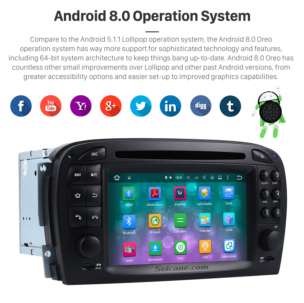 Seicane Android 8.0 système de navigation GPS pour 2001-2004 Mercedes SL R230 SL350 SL500 SL55 SL600 SL65 avec Lecteur DVD Ecran tactile Radio Bluetooth WiFi TV HD 1080P Vidéo Caméra de recul Contrôle Volant USB SD Seicane Android 8.0 système de navigation GPS pour 2001-2004 Mercedes SL R230 SL350 SL500 SL55 SL600 SL65 avec Lecteur DVD Ecran tactile Radio Bluetooth WiFi TV HD 1080P Vidéo Caméra de recul Contrôle Volant USB SD