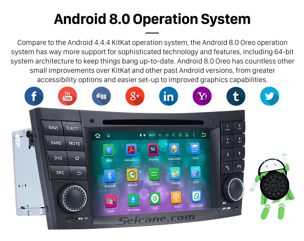 Seicane 2002-2008 Mercedes-Benz E-Class W211 E200 E220 E240 E270 E280 Android 8.0 GPS Navigation system Radio DVD Player Touch Screen TV HD 1080P Video Rearview Camera steering wheel control USB SD Bluetooth WiFi Seicane 2002-2008 Mercedes-Benz E-Class W211 E200 E220 E240 E270 E280 Android 8.0 GPS Navigation system Radio DVD Player Touch Screen TV HD 1080P Video Rearview Camera steering wheel control USB SD Bluetooth WiFi