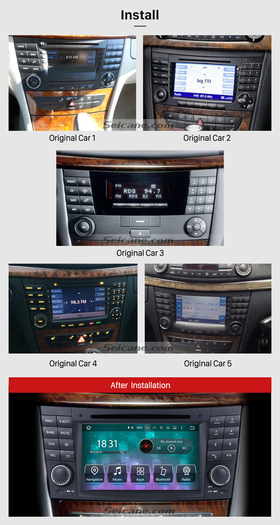 Seicane Aftermarket Android 8.0 GPS Navigation system for 2005 2006 Mercedes Benz CLK W209 CLK500 CLK550 CLK55 CLK63 CLK200 with DVD Player Touch Screen Radio WiFi TV HD 1080P Video Rearview Camera steering wheel control USB SD Bluetooth Seicane Aftermarket Android 8.0 GPS Navigation system for 2005 2006 Mercedes Benz CLK W209 CLK500 CLK550 CLK55 CLK63 CLK200 with DVD Player Touch Screen Radio WiFi TV HD 1080P Video Rearview Camera steering wheel control USB SD Bluetooth