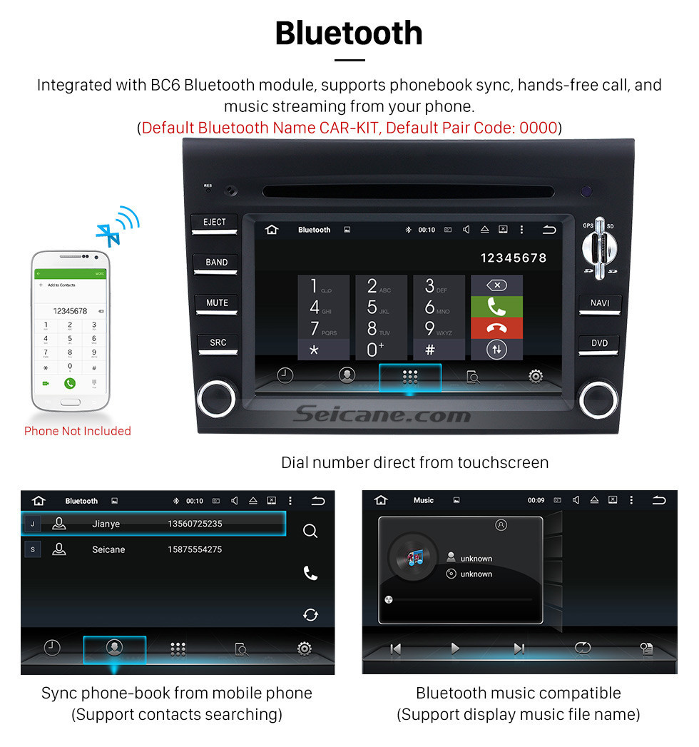 Seicane Mercado de accesorios Android 9.0 Sistema de navegación GPS para Porsche BOXSTER 2005-2008 con reproductor de DVD Pantalla táctil Radio WiFi TV HD 1080P Video Cámara de visión trasera Control del volante USB SD Bluetooth