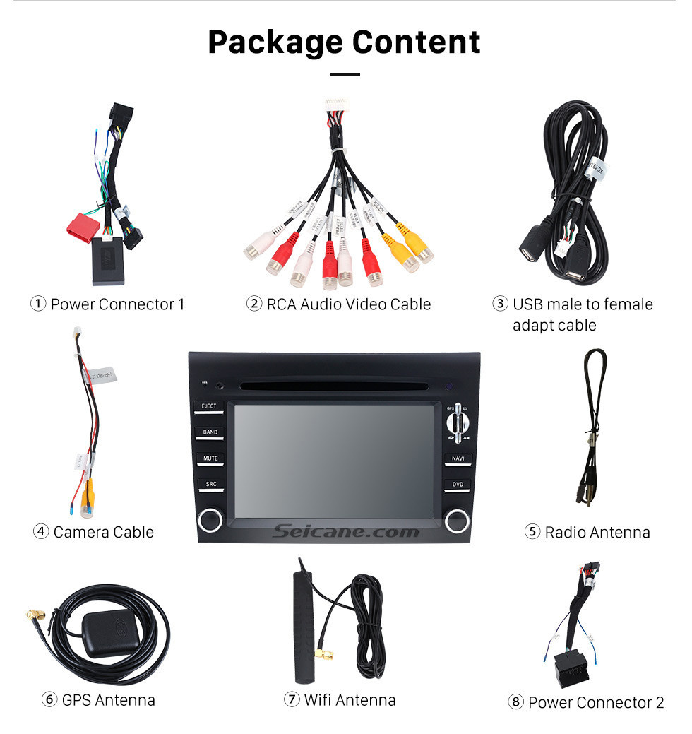 Seicane Mercado de reposição Android 9.0 Sistema de navegação GPS para 2005-2008 Porsche BOXSTER com DVD Player Tela sensível ao toque Rádio WiFi TV HD 1080P Vídeo Retrovisor Câmera Controle de volante USB SD Bluetooth