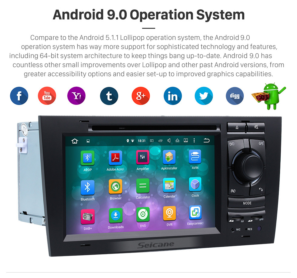 Seicane OEM Android 9.0 Reproductor de DVD Sistema de navegación GPS para 1997-2004 Audi A6 S6 RS6 con HD 1080P Video Bluetooth Pantalla táctil Radio WiFi TV Cámara de respaldo Control del volante USB SD Seicane OEM Android 9.0 Reproductor de DVD Sistema de navegación GPS para 1997-2004 Audi A6 S6 RS6 con HD 1080P Video Bluetooth Pantalla táctil Radio WiFi TV Cámara de respaldo Control del volante USB SD