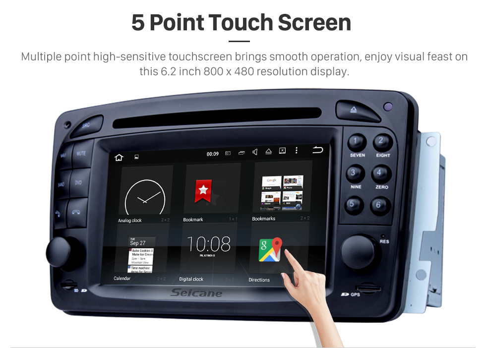 Seicane Pure Android 10.0 In Dash DVD GPS System for 1998 1999 2000 2001 2002 2003 2004 Mercedes Benz CLK W209 with Bluetooth Radio RDS 3G WiFi