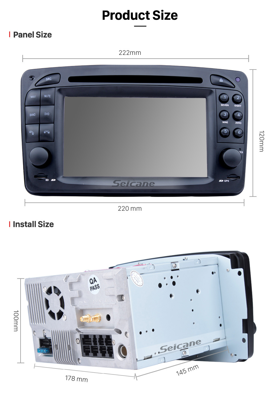 Seicane En el tablero Android 8.0 sistema de navegación GPS para 1998-2004 Mercedes-Benz CLK-W209 CLK200 CLK230 CLK320 CLK430 CLK55 con Radio Pantalla táctil Bluetooth Reproductor DVD WiFi TV Control del volante USB SD HD 1080P Vídeo cámara de reserva