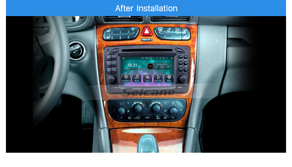 Seicane No Tablier Android 8.0 sistema de navegação GPS para 1998-2004 Mercedes-Benz CLK-W209 CLK200 CLK230 CLK320 CLK430 CLK55 com Rádio Ecrã Tátil Bluetooth leitor de DVD WiFi tv Controle de volante USB SD HD 1080P Vídeo Backup Câmera
