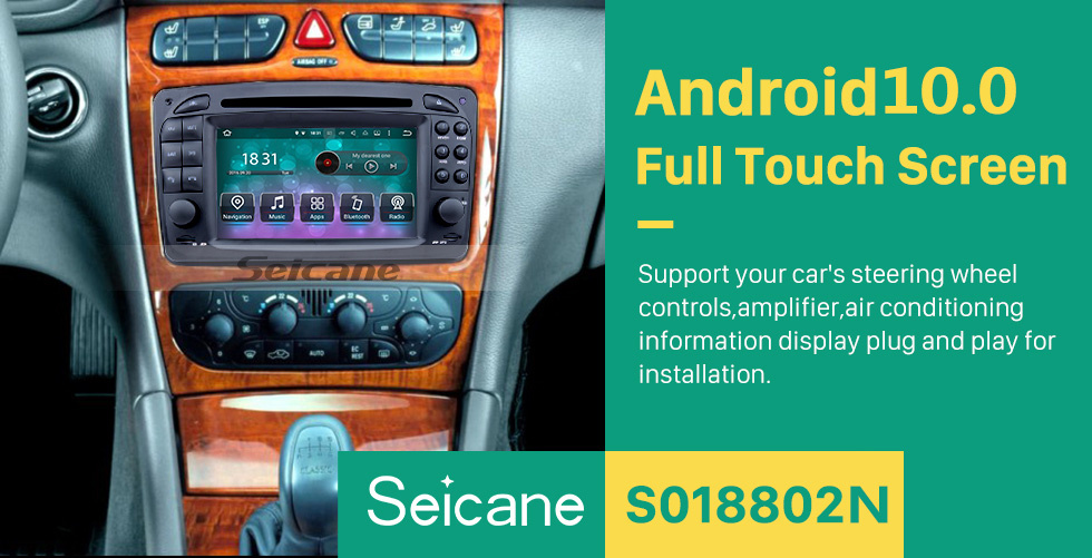 Seicane Aftermarket Android 10.0 GPS Navigation system for 2000-2005 Mercedes-Benz C-Class W203 C180 C200 C220 C230 C240 C270 C280 C320 with DVD Player Touch Screen Radio WiFi TV HD 1080P Video Rearview Camera steering wheel control USB SD Bluetooth