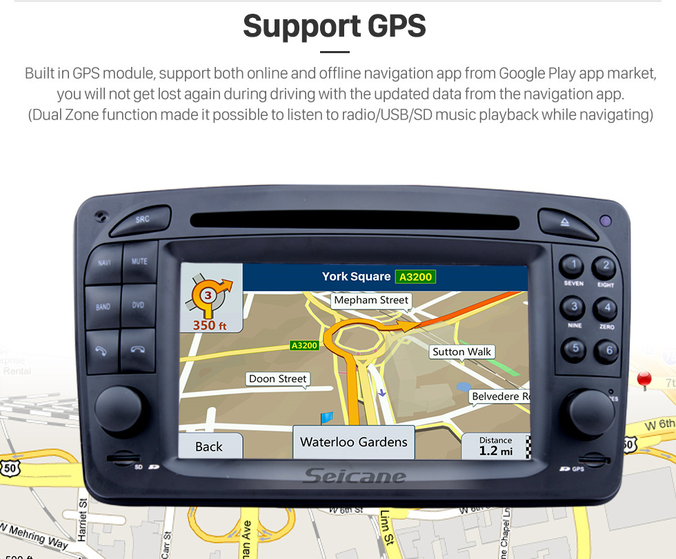 Seicane Nachrüst Android 8.0 GPS Navigationssystem für 2000-2005 Mercedes-Benz C-Class W203 C180 C200 C220 C230 C240 C270 C280 C320 mit DVD Player Touch Screen Radio WiFi TV HD 1080P Video Rückfahr kamera Lenkrad-Steuerung USB SD Bluetooth