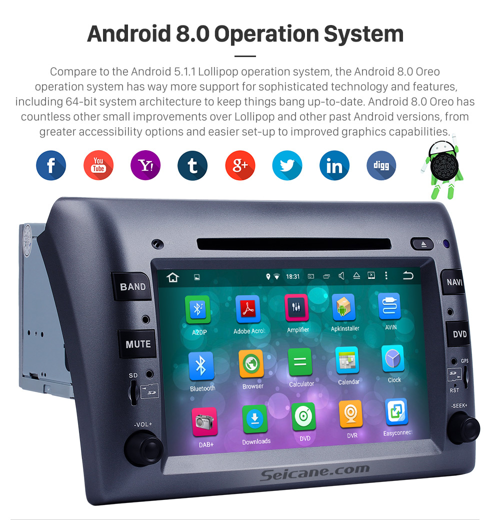 Seicane 8 Zoll Android 8.0 Aftermarket Radio DVD-Player für 2005-2010 Fiat Stilo GPS Navigation Bluetooth Telefon Musik WIFI Unterstützung Rückfahrkamera Lenkradsteuerung DVR DAB + Seicane 8 Zoll Android 8.0 Aftermarket Radio DVD-Player für 2005-2010 Fiat Stilo GPS Navigation Bluetooth Telefon Musik WIFI Unterstützung Rückfahrkamera Lenkradsteuerung DVR DAB +