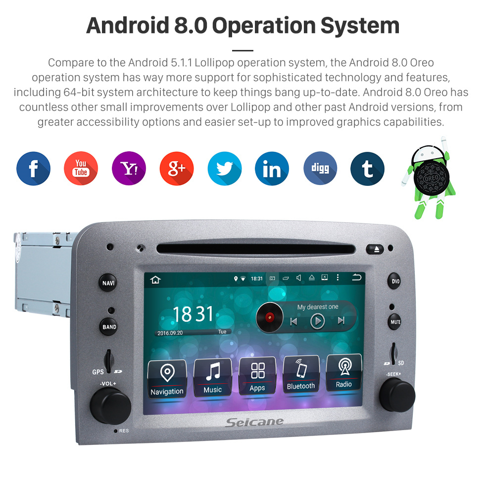 Seicane Android 8.0 HD Pantalla táctil Radio del coche Reproductor de DVD para 2005-2013 Alfa Romeo 147 Sistema de navegación GPS Música Bluetooth WIFI Soporte Vínculo espejo Cámara de reserva Control del volante Seicane Android 8.0 HD Pantalla táctil Radio del coche Reproductor de DVD para 2005-2013 Alfa Romeo 147 Sistema de navegación GPS Música Bluetooth WIFI Soporte Vínculo espejo Cámara de reserva Control del volante