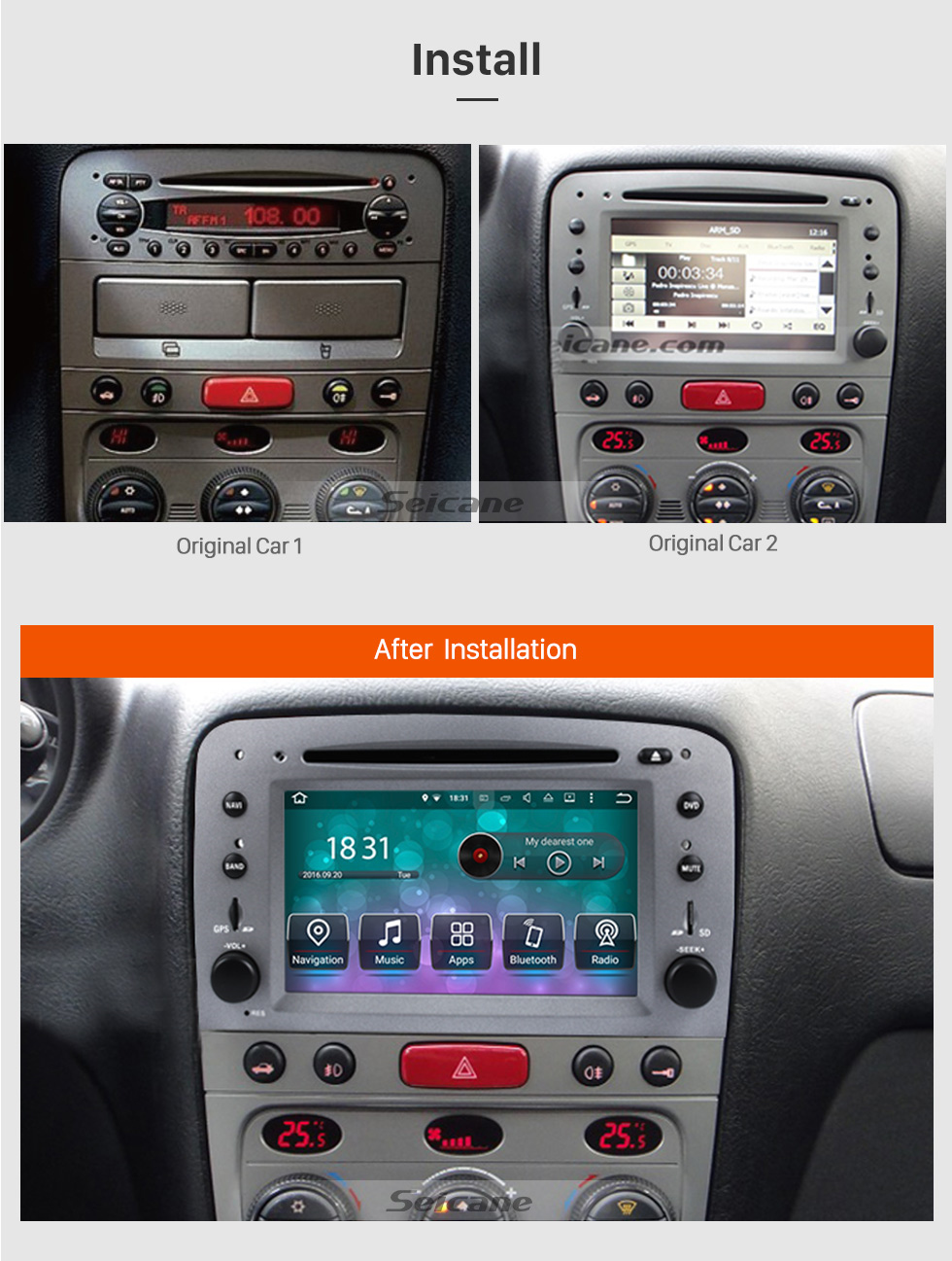 Seicane Android 8.0 HD Pantalla táctil Radio del coche Reproductor de DVD para 2005-2013 Alfa Romeo 147 Sistema de navegación GPS Música Bluetooth WIFI Soporte Vínculo espejo Cámara de reserva Control del volante Seicane Android 8.0 HD Pantalla táctil Radio del coche Reproductor de DVD para 2005-2013 Alfa Romeo 147 Sistema de navegación GPS Música Bluetooth WIFI Soporte Vínculo espejo Cámara de reserva Control del volante
