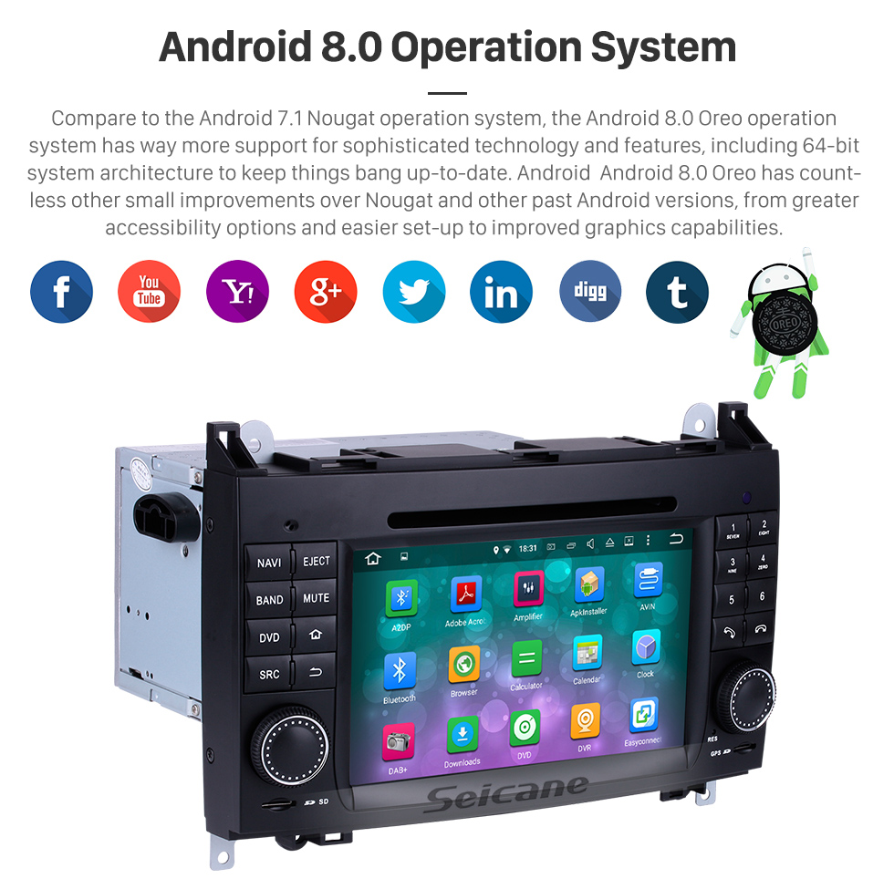 Seicane 2004-2012 Mercedes Benz A class W169 A150 A170 Android 8.0 GPS Navigation system DVD Player 7 inch HD Touchscreen Radio WIFI Bluetooth Music USB SD Carplay SWC Seicane 2004-2012 Mercedes Benz A class W169 A150 A170 Android 8.0 GPS Navigation system DVD Player 7 inch HD Touchscreen Radio WIFI Bluetooth Music USB SD Carplay SWC