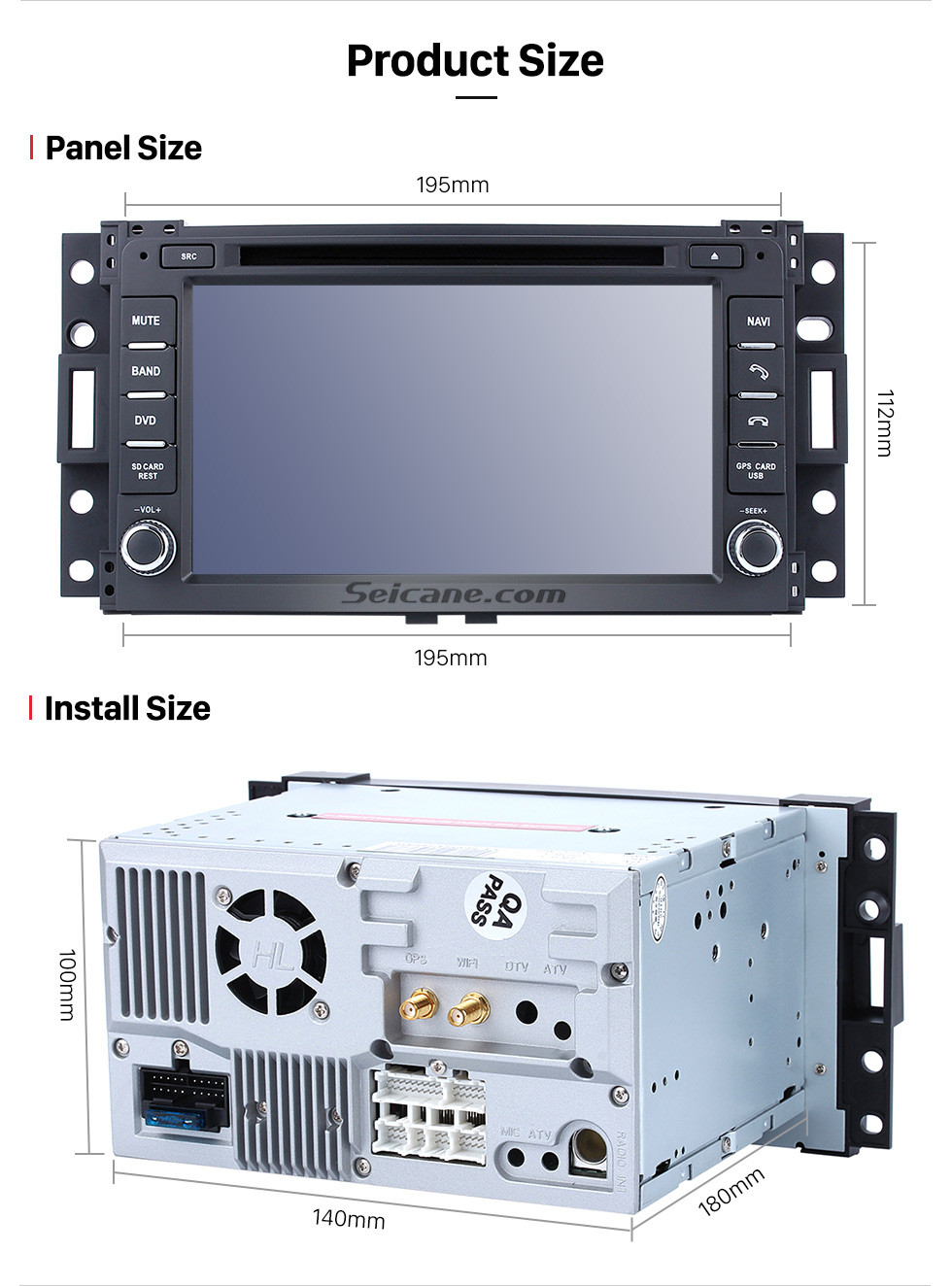 Seicane Android 9.0 Rádio GPS Sistema de navegação 2005 2006 2007 Saturn Relay com DVD Player HD Touch Screen Bluetooth Backup Câmera Controle de volante 1080P WiFi TV