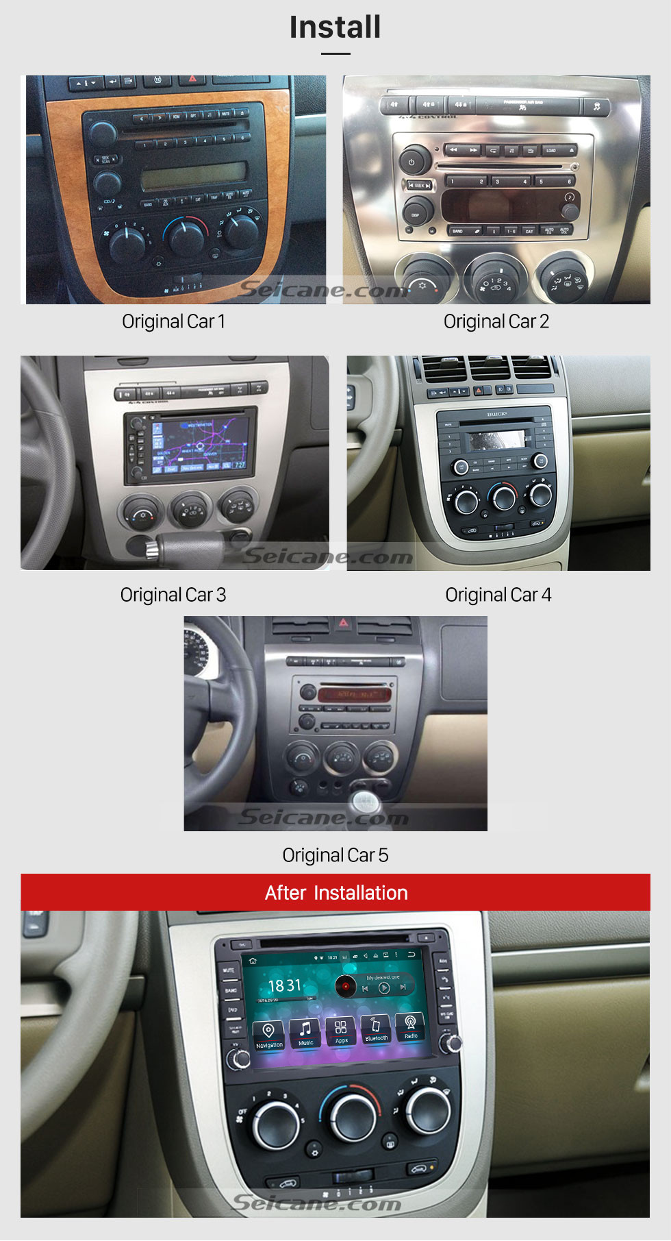 Seicane Android 9.0 2005 2006 Pontiac Montana SV6 Rádio Navegação GPS com DVD Player HD Touch Screen Bluetooth WiFi TV Controle de volante 1080P Câmera de backup