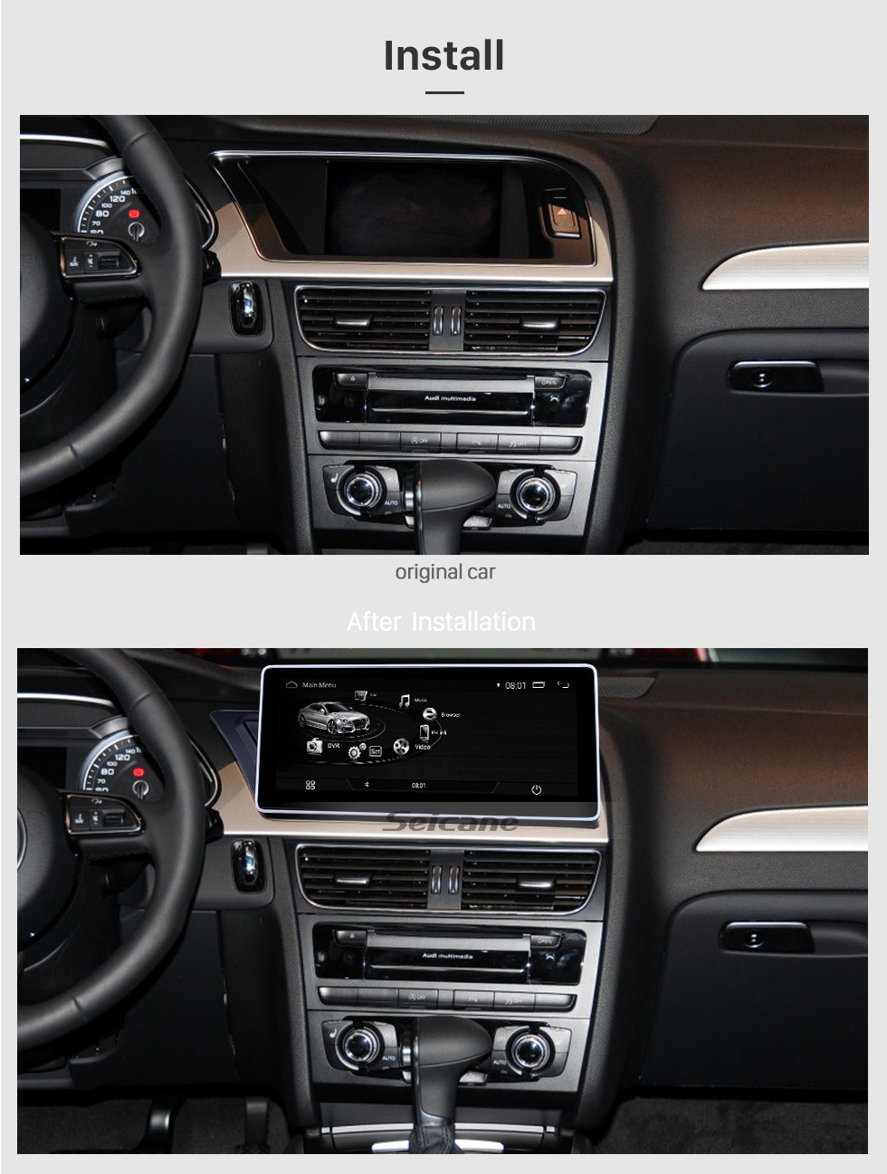 Seicane 10,25 polegadas Android 7.1 sistema de navegação de unidade de cabeça estéreo de rádio de carro para 2009-2014 AUDI A4 com música Bluetooth WIFI FM AM suporte USB câmera de visão traseira controle de volante Seicane 10,25 polegadas Android 7.1 sistema de navegação de unidade de cabeça estéreo de rádio de carro para 2009-2014 AUDI A4 com música Bluetooth WIFI FM AM suporte USB câmera de visão traseira controle de volante