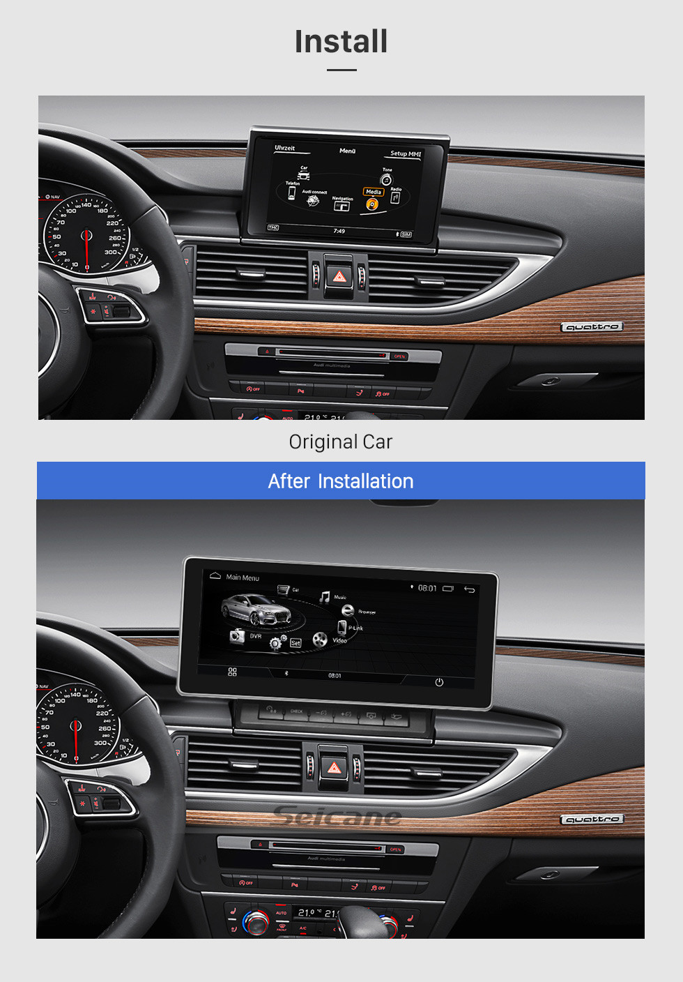 Seicane 10,25 polegadas sistema de navegação GPS de carro estéreo 7.1 unidade de cabeça estéreo para 2011-2015 audi a6 com 1280 * 480 touchscreen WIFI FM AM Bluetooth música suporte USB controle de volante câmera retrovisor Seicane 10,25 polegadas sistema de navegação GPS de carro estéreo 7.1 unidade de cabeça estéreo para 2011-2015 audi a6 com 1280 * 480 touchscreen WIFI FM AM Bluetooth música suporte USB controle de volante câmera retrovisor