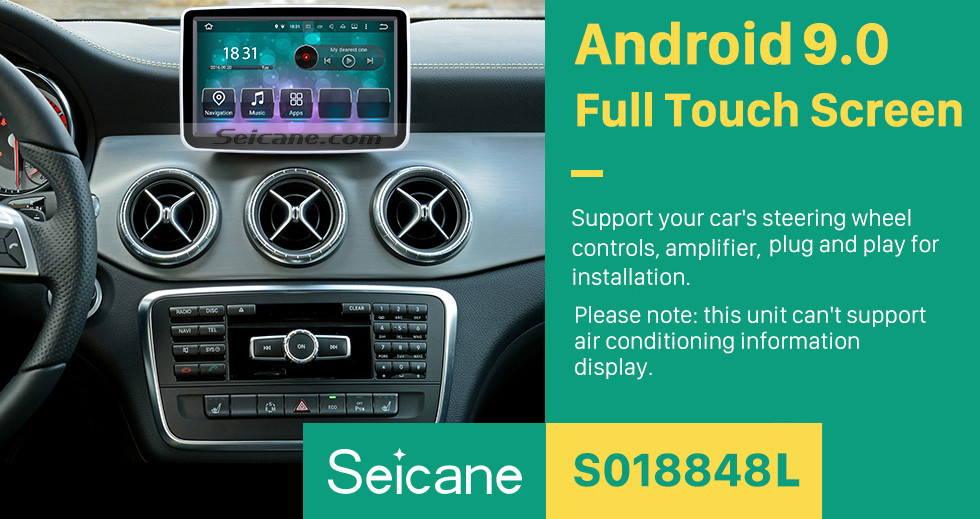 Seicane 8 pulgadas Android 9.0 HD 1024 * 600 Pantalla táctil para 2012-2016 Mercedes Benz Clase A W176 con sistema de navegación GPS Reproductor de DVD Control de volante WiFi 1080P Video