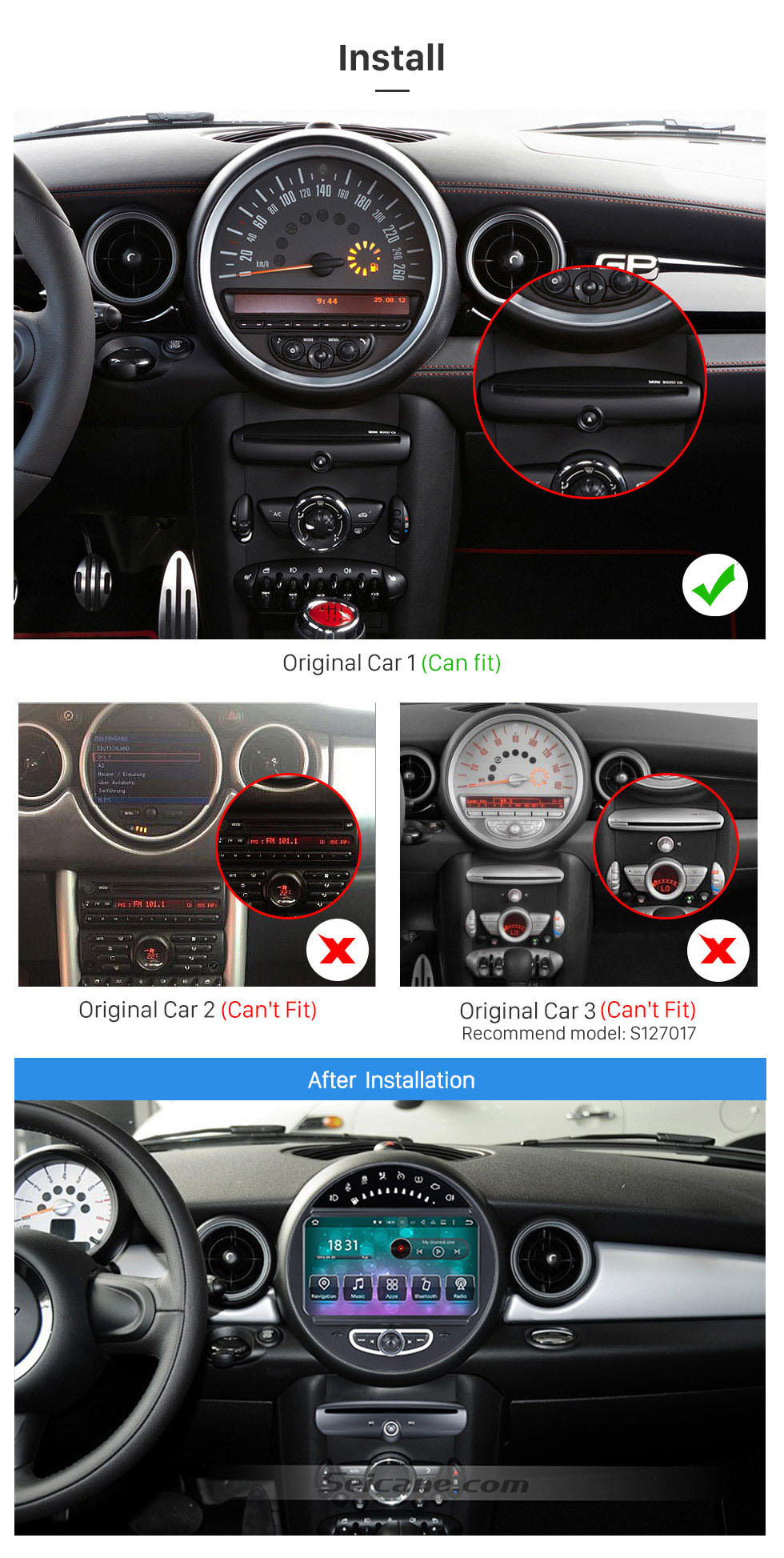 Seicane HD 1024*600 Touchscreen 2006-2013 BMW Mini Cooper with 8 inch Android 5.1.1 Autoradio GPS DVD Player Bluetooth HD 1080P Video Steering Wheel Control Seicane HD 1024*600 Touchscreen 2006-2013 BMW Mini Cooper with 8 inch Android 5.1.1 Autoradio GPS DVD Player Bluetooth HD 1080P Video Steering Wheel Control