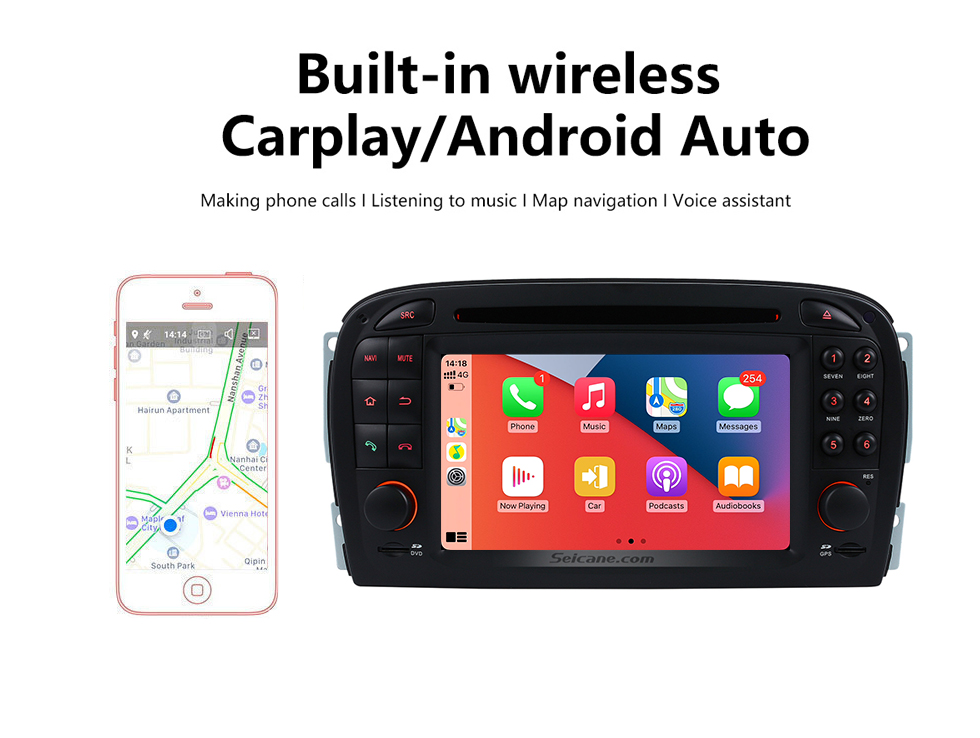 Seicane Android 10.0 GPS-навигационная система для Mercedes SL R230 SL350 SL500 SL55 SL600 SL65 2001-2004 гг. с DVD-плеером Сенсорный экран Радио Bluetooth WiFi TV HD 1080P Видеокамера резервного копирования Управление рулевым колесом USB SD