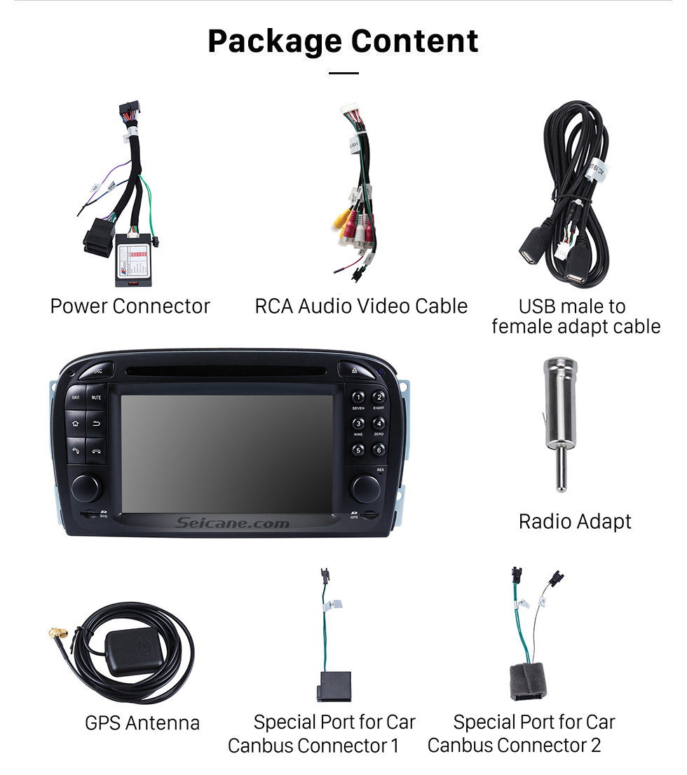 Seicane Android 10.0 GPS-Navigationssystem für 2001–2004 Mercedes SL R230 SL350 SL500 SL55 SL600 SL65 mit DVD-Player, Touchscreen, Radio, Bluetooth, WiFi, TV, HD 1080P, Video-Backup-Kamera, Lenkradsteuerung, USB-SD