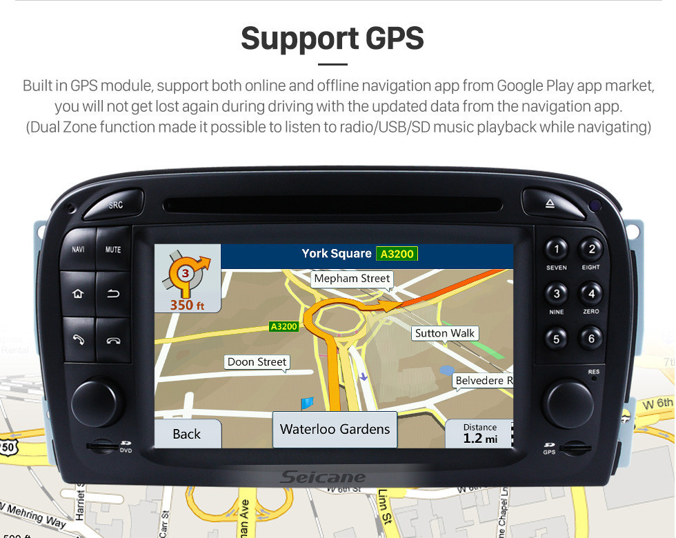 Seicane Android 10.0 GPS-навигационная система для Mercedes SL R230 SL350 SL500 SL55 SL600 SL65 2001-2004 гг. с DVD-плеером Сенсорный экран Радио Bluetooth WiFi TV HD 1080P Видеокамера резервного копирования Управление рулевым колесом USB SD