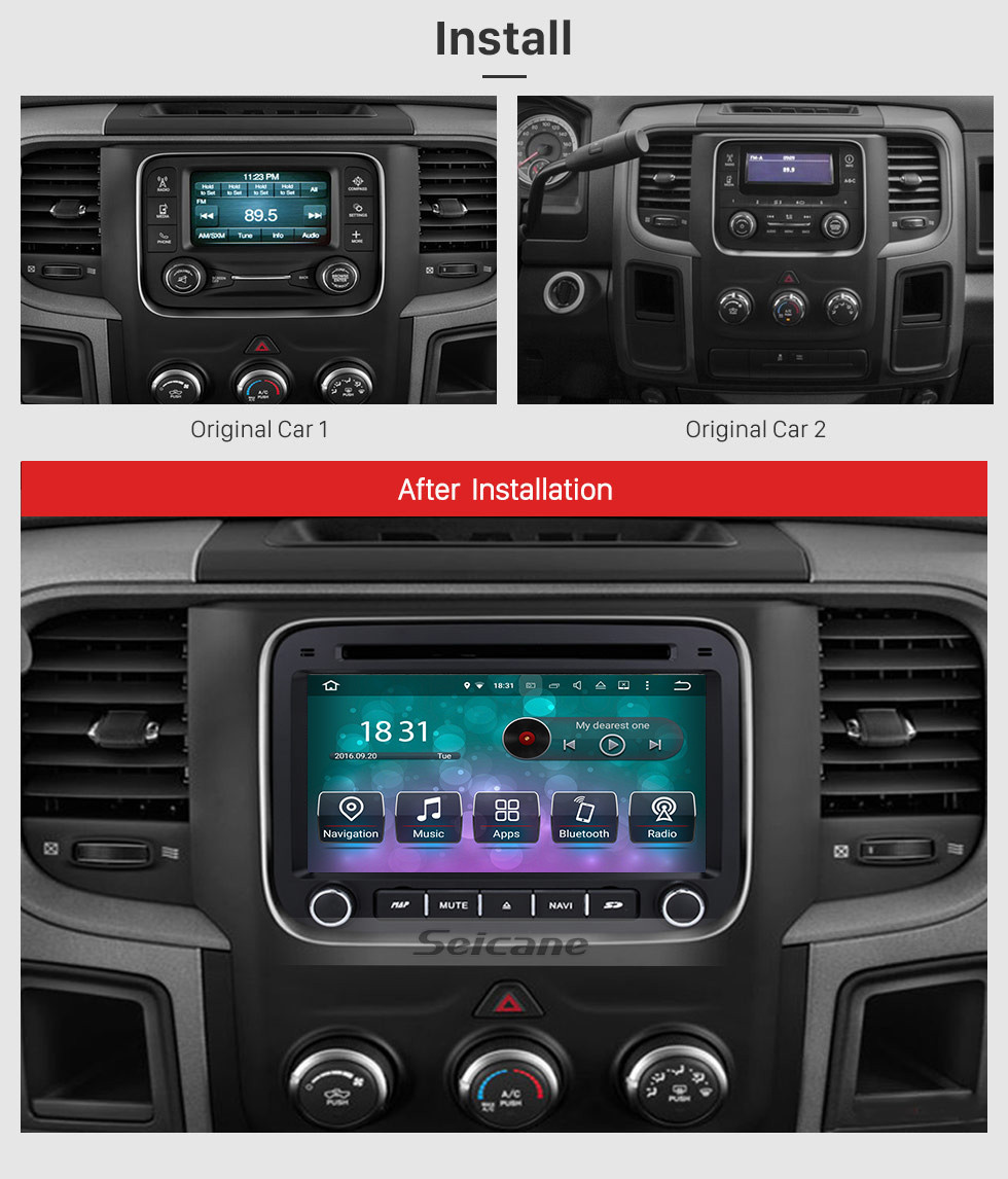 Seicane Android 10.0 Tela de toque HD de 7 polegadas DVD Player para 2013-2015 Dodge Ram 1500 2500 3500 4500 Rádio Navegação GPS Bluetooth WIFI Suporte TV Backup Câmera Controle da câmera Controle de volante USB SD 1080P Vídeo