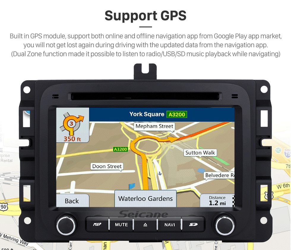 Seicane Android 10.0 7 pouces HD Lecteur DVD à écran tactile pour 2013-2015 Dodge Ram 1500 2500 3500 4500 Radio Navigation GPS Bluetooth WIFI Support TV Caméra de recul Contrôle du volant USB SD 1080P Vidéo