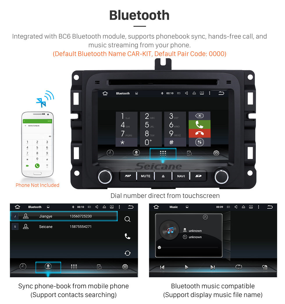 Seicane Android 10.0 Tela de toque HD de 7 polegadas DVD Player para 2013-2015 Dodge Ram 1500 2500 3500 4500 Rádio Navegação GPS Bluetooth WIFI Suporte TV Backup Câmera Controle da câmera Controle de volante USB SD 1080P Vídeo