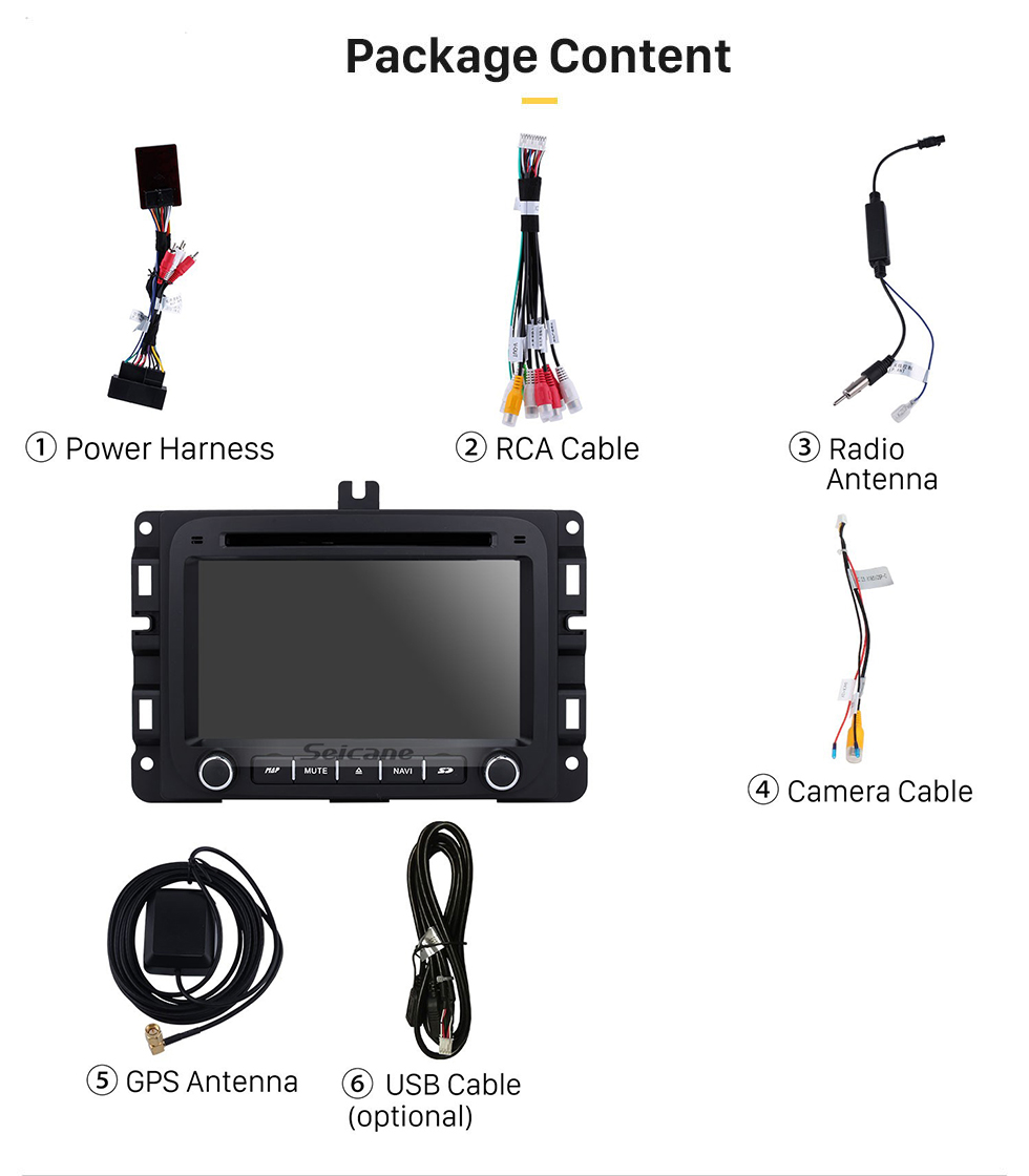 Seicane Android 10.0 7 pulgadas HD Pantalla táctil Reproductor de DVD para 2013-2015 Dodge Ram 1500 2500 3500 4500 Radio Navegación GPS Bluetooth WIFI Soporte TV Cámara de respaldo Control del volante USB SD 1080P Video