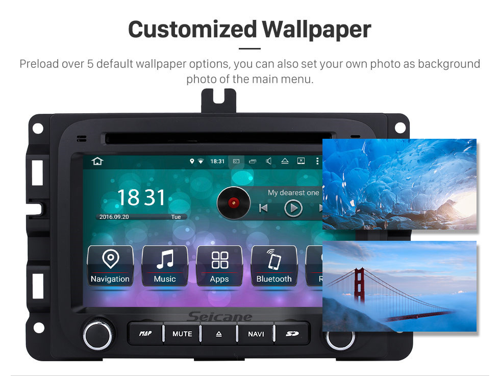 Seicane Android 10.0 7 pouces HD Lecteur DVD à écran tactile pour 2013-2015 Dodge Ram 1500 2500 3500 4500 Radio Navigation GPS Bluetooth WIFI Support TV Caméra de recul Contrôle du volant USB SD 1080P Vidéo