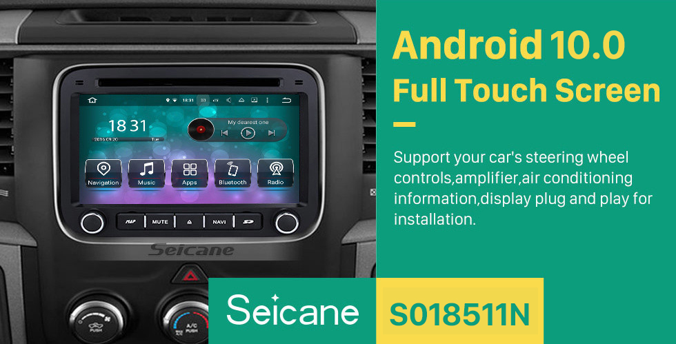 Seicane Android 10.0 7 pouces HD Lecteur DVD à écran tactile pour 2013-2015 Dodge Ram 1500 2500 3500 4500 Radio Navigation GPS Bluetooth WIFI Support TV Caméra de recul Contrôle du volant USB SD 1080P Vidéo