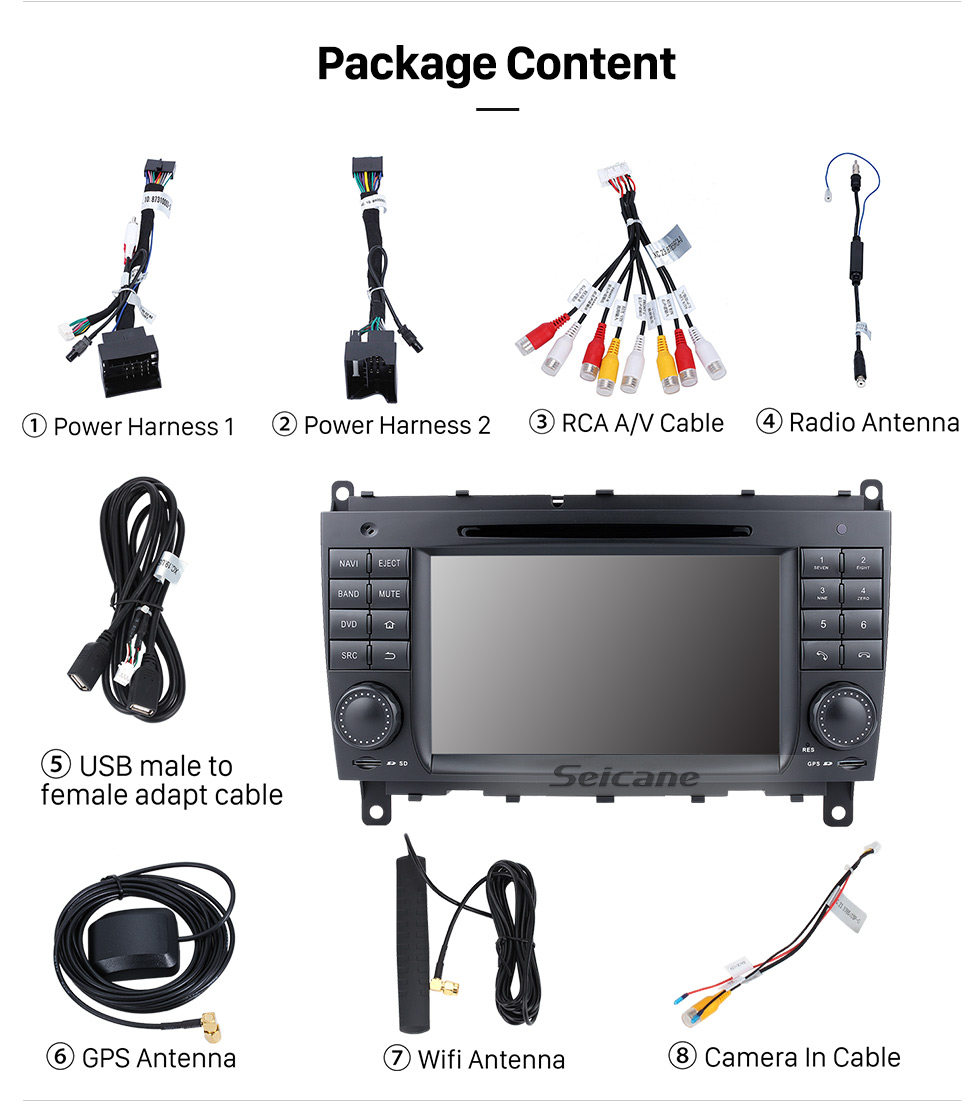 Seicane Android 10.0 GPS Навигационная система для 2006-2011 Mercedes-Benz CLK W209 CLK270 CLK320 CLK350 CLK500 с радио DVD-плеер с сенсорным экраном Bluetooth WiFi TV HD 1080P Резервное копирование видео Камера управления рулевого колеса USB SD