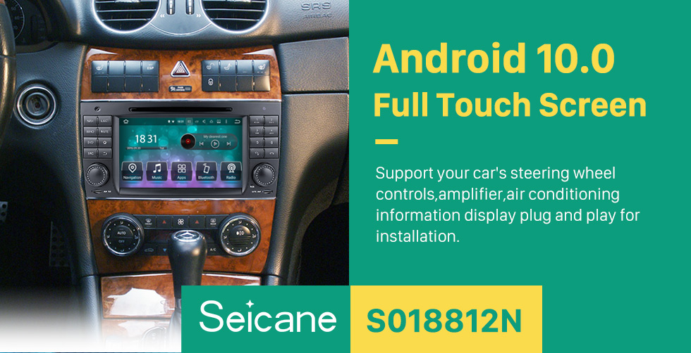 Seicane Android 10.0 Sistema de navegação GPS para 2006-2011 Mercedes-Benz CLK W209 CLK270 CLK320 CLK350 CLK500 com rádio Leitor de DVD Tela de toque Bluetooth WiFi TV HD 1080P Backup de vídeo Câmera de segurança Controle de volante da câmera USB SD