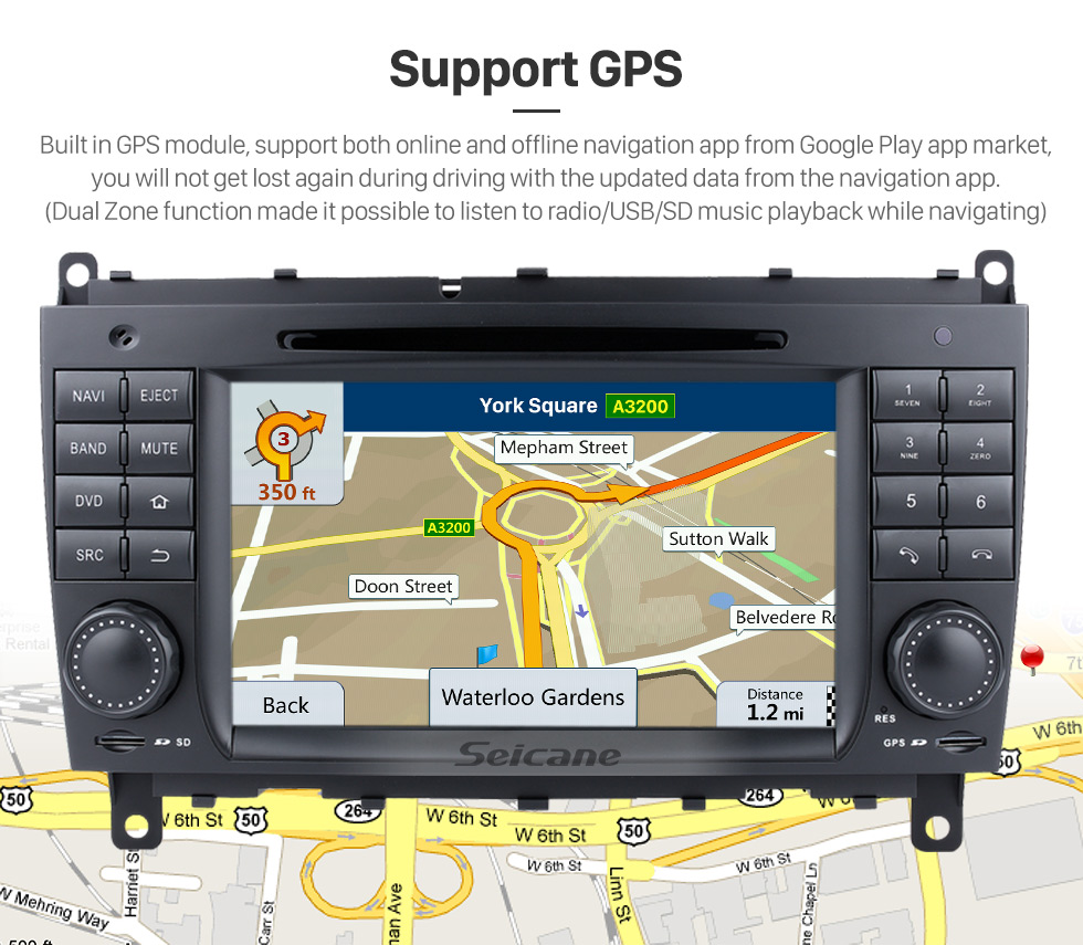 Seicane Android 10.0 Sistema de navegação GPS para 2006-2011 Mercedes-Benz CLK W209 CLK270 CLK320 CLK350 CLK500 com rádio Leitor de DVD Tela de toque Bluetooth WiFi TV HD 1080P Backup de vídeo Câmera de segurança Controle de volante da câmera USB SD