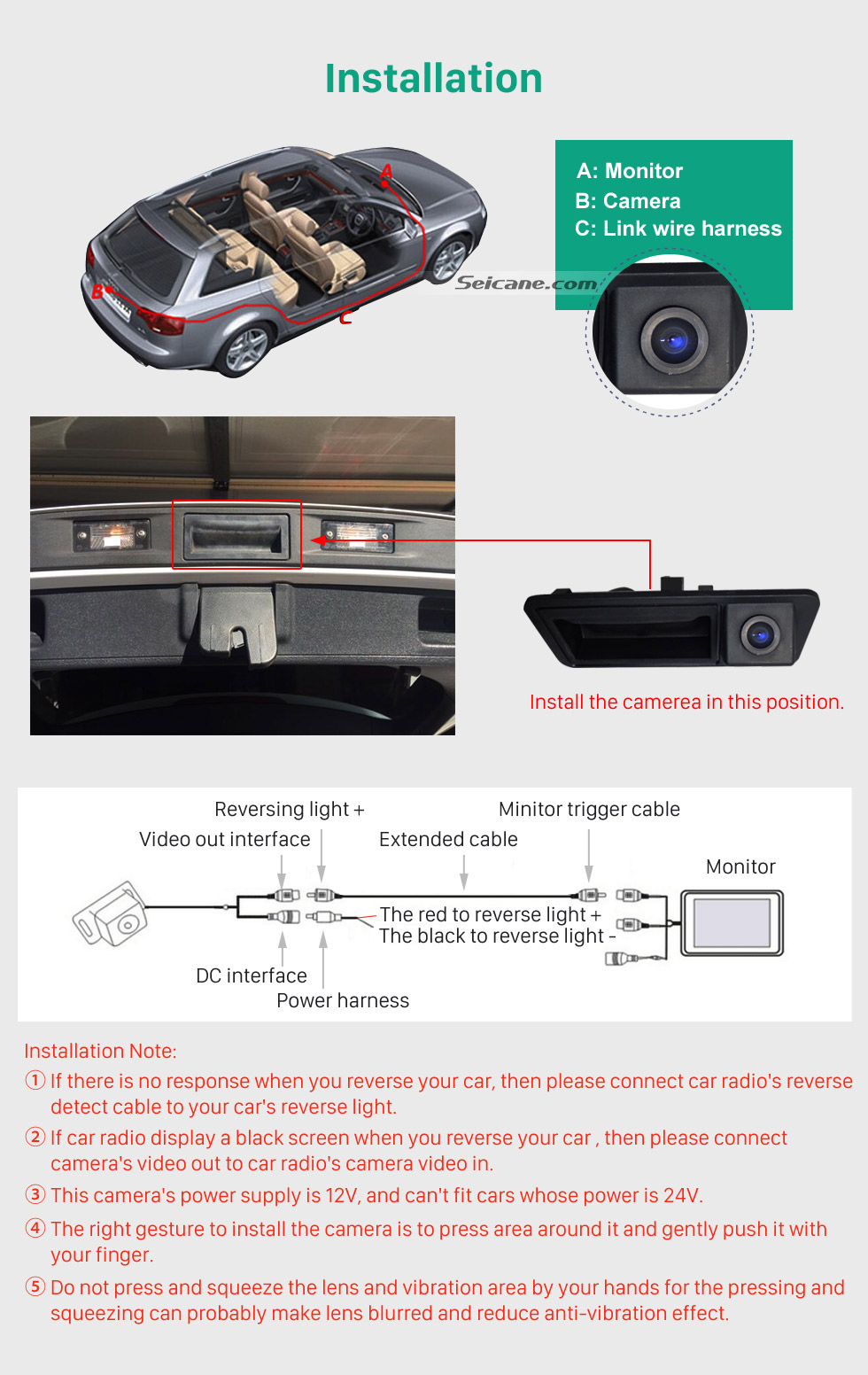 Installation HD verdrahtete Auto-Parken Backup-Rückfahrkamera für den Zeitraum 2011-2013 VW Volkswagen Touareg 2012-2013 Sharan wasserdicht Vier-Farben-Lineal und LR logo Nachtsicht geben Verschiffen frei