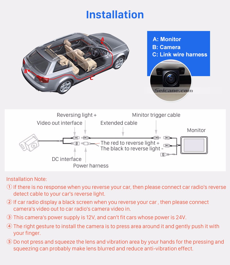 Seicane 192 Degree Horizontal View Field HD Car Backup Reversing Camera with Waterproof and Night Vision Parking Assistance system Seicane 192 Degree Horizontal View Field HD Car Backup Reversing Camera with Waterproof and Night Vision Parking Assistance system