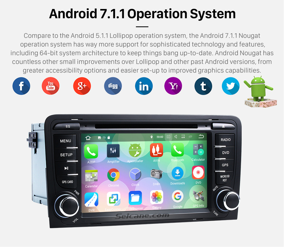 Seicane Seicane S127683 16G 2003-2011 Audi A3 Android 7.1.1 Автомобиль Радио навигация Aftermarket стерео с Четырехъядерные процессоры CPU AM FM Radio Зеркало Ссылка OBD2 3G WiFi Bluetooth DVD HD 1024*600 Мульти-сенсорный экран Auto A/V HD 1080P видео Seicane Seicane S127683 16G 2003-2011 Audi A3 Android 7.1.1 Автомобиль Радио навигация Aftermarket стерео с Четырехъядерные процессоры CPU AM FM Radio Зеркало Ссылка OBD2 3G WiFi Bluetooth DVD HD 1024*600 Мульти-сенсорный экран Auto A/V HD 1080P видео