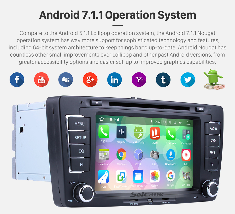 Seicane Seicane S127699 Quad-core de Android 7.1.1 2009-2013 Skoda Octaiva Música Dvd Bluetooth Aftermarket OEM GPS con 3G WiFi Radio RDS 16G Flash Espejo Retrovisor Enlace OBD2 Directivo Cámara Wheel Control HD 1024 * 600 Multi-touch Screen Seicane Seicane S127699 Quad-core de Android 7.1.1 2009-2013 Skoda Octaiva Música Dvd Bluetooth Aftermarket OEM GPS con 3G WiFi Radio RDS 16G Flash Espejo Retrovisor Enlace OBD2 Directivo Cámara Wheel Control HD 1024 * 600 Multi-touch Screen