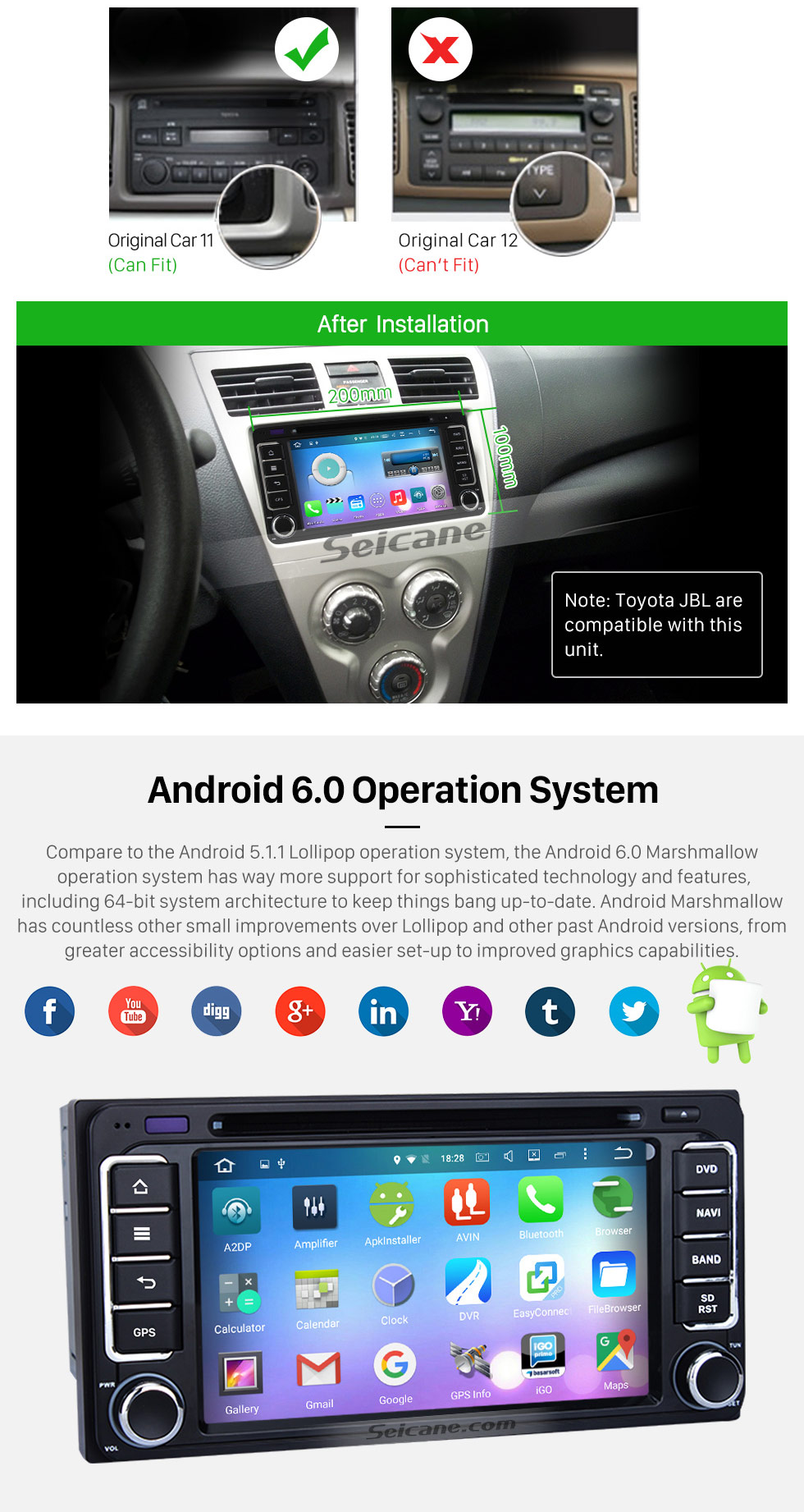 Seicane Android 6.0 Aftermarket Car Radio GPS Navigation System for 2001-2008 TOYOTA RAV4 with DVD Player Bluetooth WiFi Mirror Link Steering Wheel Control 1080P Video Seicane Android 6.0 Aftermarket Car Radio GPS Navigation System for 2001-2008 TOYOTA RAV4 with DVD Player Bluetooth WiFi Mirror Link Steering Wheel Control 1080P Video