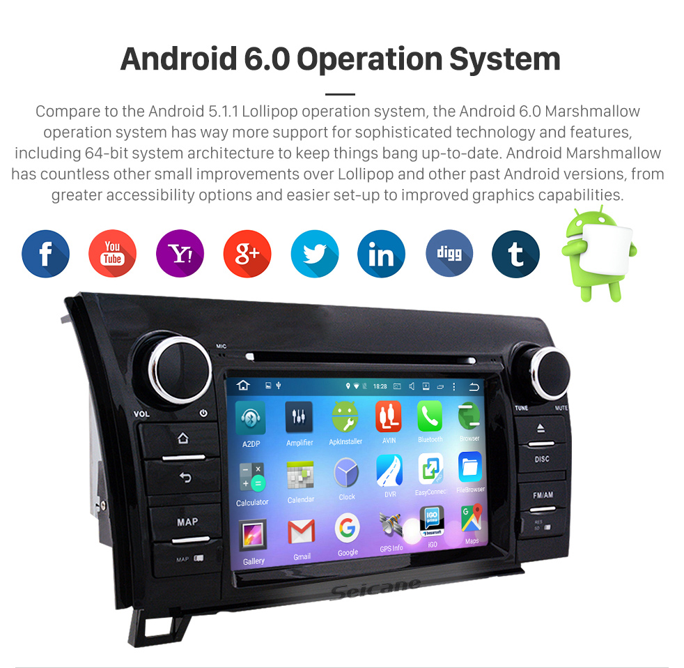 Seicane Android 6.0 Aftermarket DVD Player GPS Navigation System For 2008-2015 Toyota Sequoia Support Radio Bluetooth WIFI Rearview Camera TV Tuner USB SD 1080P Video DVR Seicane Android 6.0 Aftermarket DVD Player GPS Navigation System For 2008-2015 Toyota Sequoia Support Radio Bluetooth WIFI Rearview Camera TV Tuner USB SD 1080P Video DVR